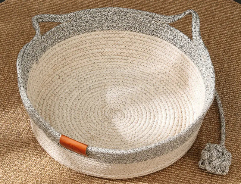 Four Seasons Universal Bed Cat Nest Cotton Rope Rattan Nest Pet Bed Small 35cm Medium 42cm Large 48cm Grey Brown Green with Cushion Options for Multi-Season Indoor Use Sleeping and Lounging Cat Bed Pet Nest Product