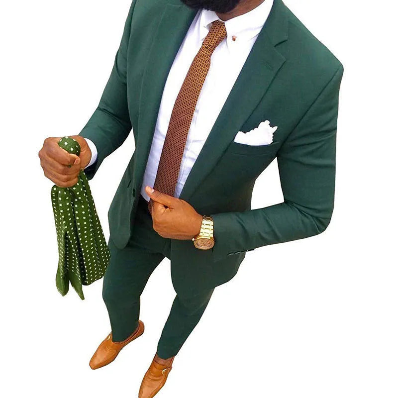 Men's two-piece cotton banquet suit in a choice of colours, showing jacket and trousers.