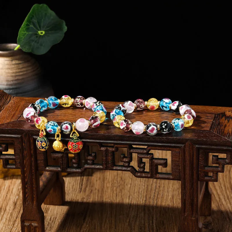 Handmade ancient fluorescent glaze swallowing gold beast heart bracelet in 10mm size