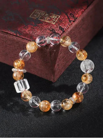 Handmade yellow tower crystal and freshwater pearl bracelet for women with beaded design