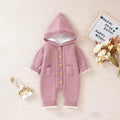 Baby winter thickened knitting jumpsuit romper in pink, long climbing style, size 62cm to 86cm