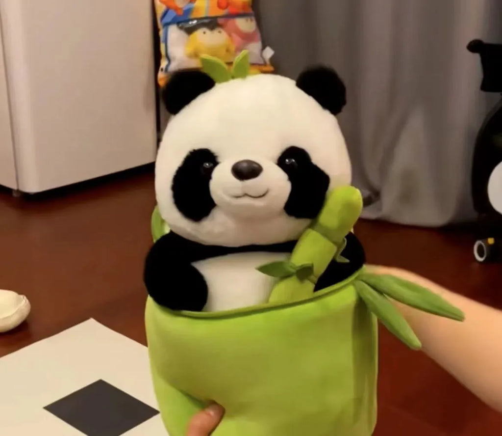 Plush panda pillow in bamboo tube design with PP cotton filling