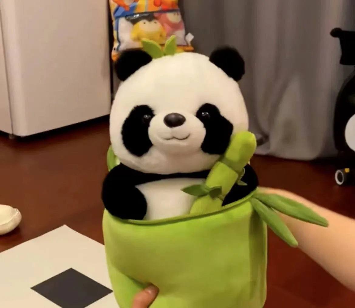 Plush panda pillow in bamboo tube design with PP cotton filling