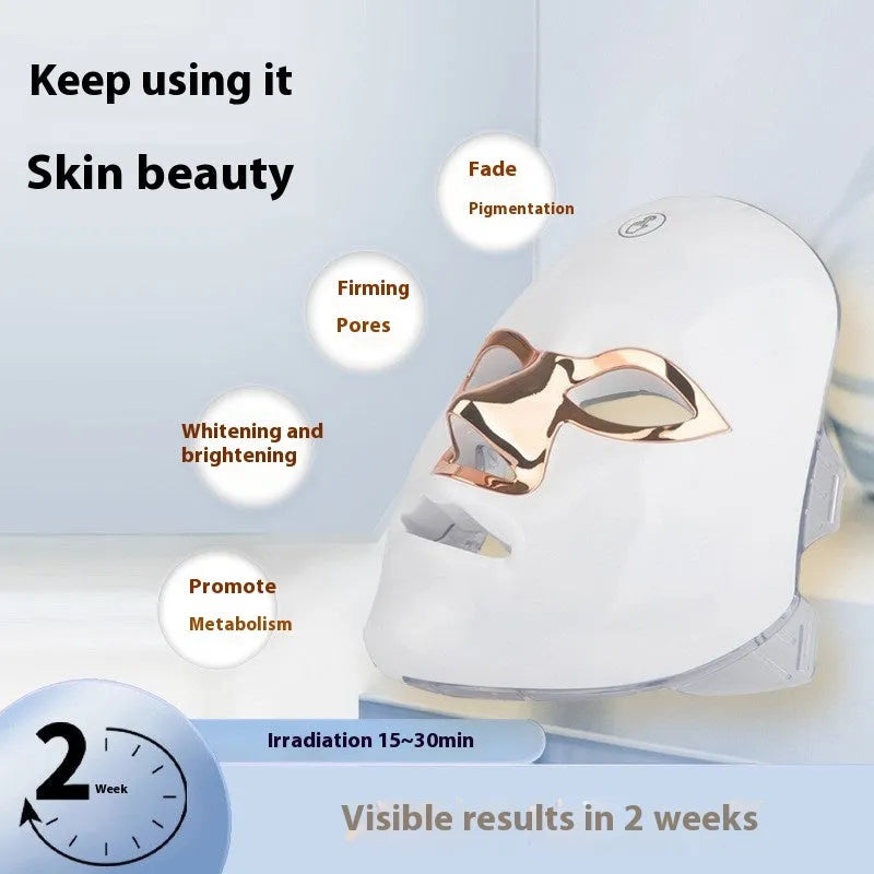 Rechargeable LED facial beauty mask with manual touch controls in black gold edge colour