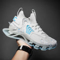Cool men's camouflage mesh running sneakers with flying weave upper and rubber sole, side view