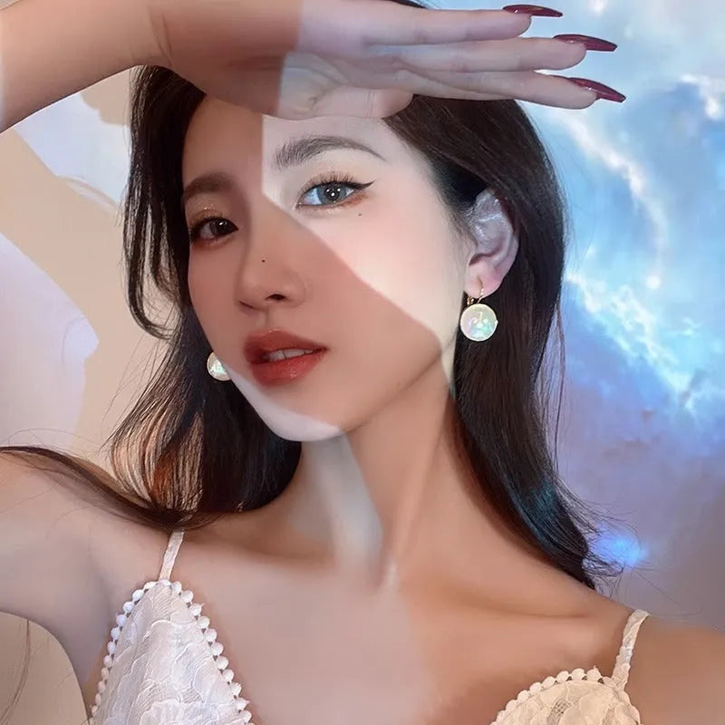 Colourful mermaid finish geometric ear clips with Korean style design and anti-lost clip mechanism