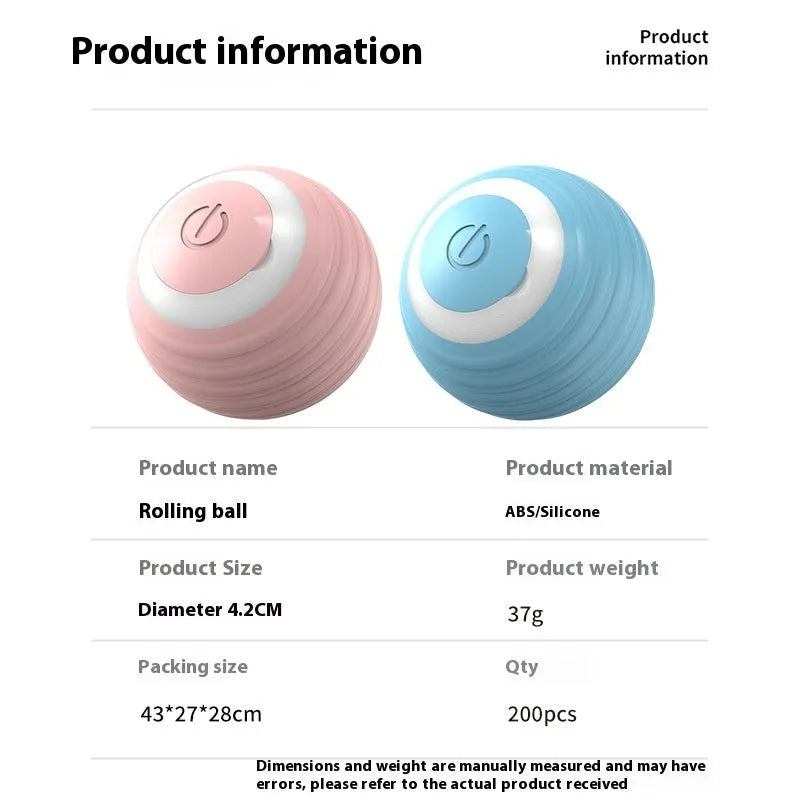 Smart interactive pet toy ball in blue, made from silicone and ABS, with USB charging port