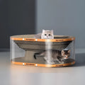 Transparent white diamond-shaped PVC cat nest with built-in corrugated cardboard scratching surface