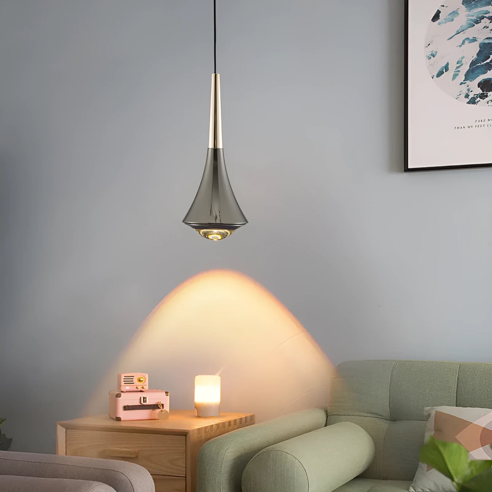 Modern adjustable Nordic bedroom bedside chandelier in shiny black gold finish with lifting design
