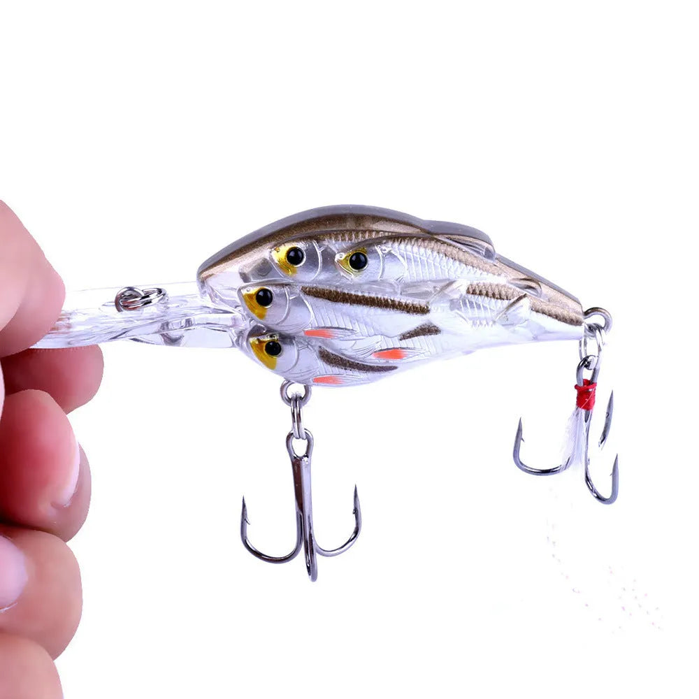 Fish Feather Hook 7.5cm floating hard bait fishing lure in multiple colour options