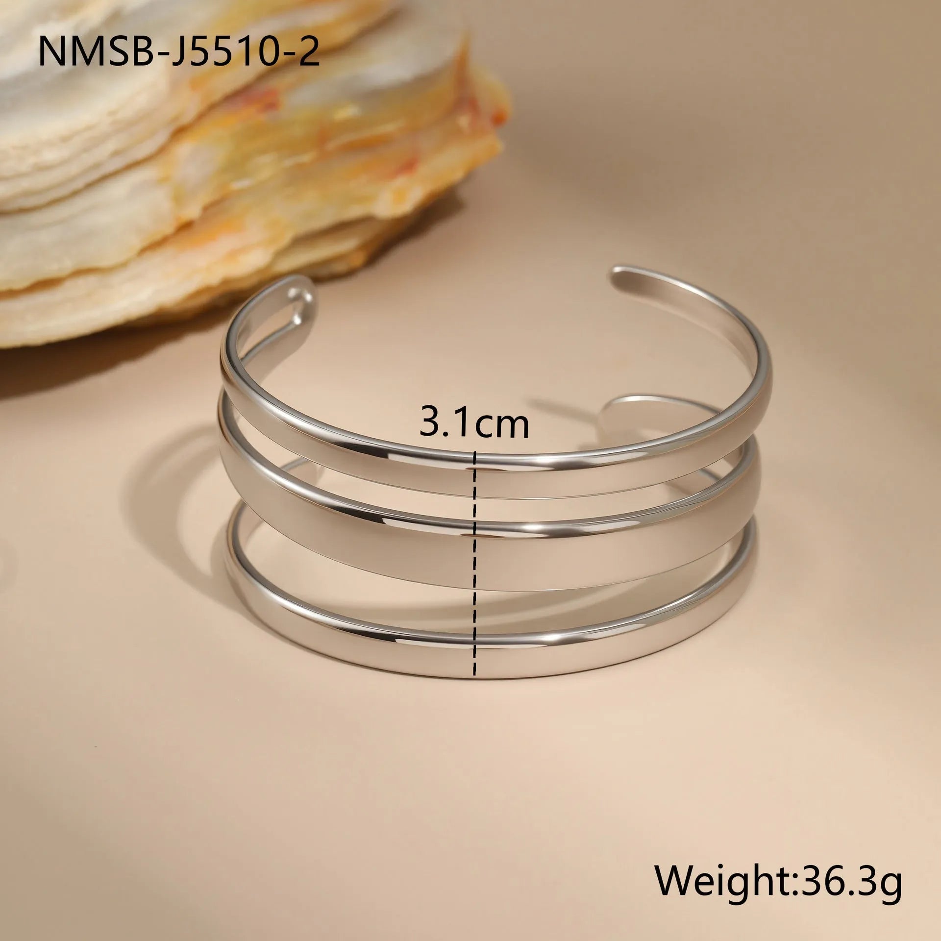 Geometric stainless steel bracelet for women with simple opening clasp in gold or steel colour
