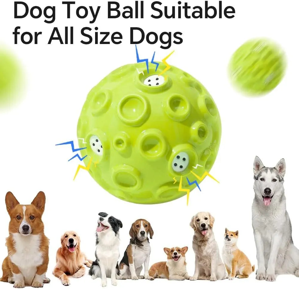 Durable dog chew toy ball with coloured rubber surface featuring tooth-cleaning bumps