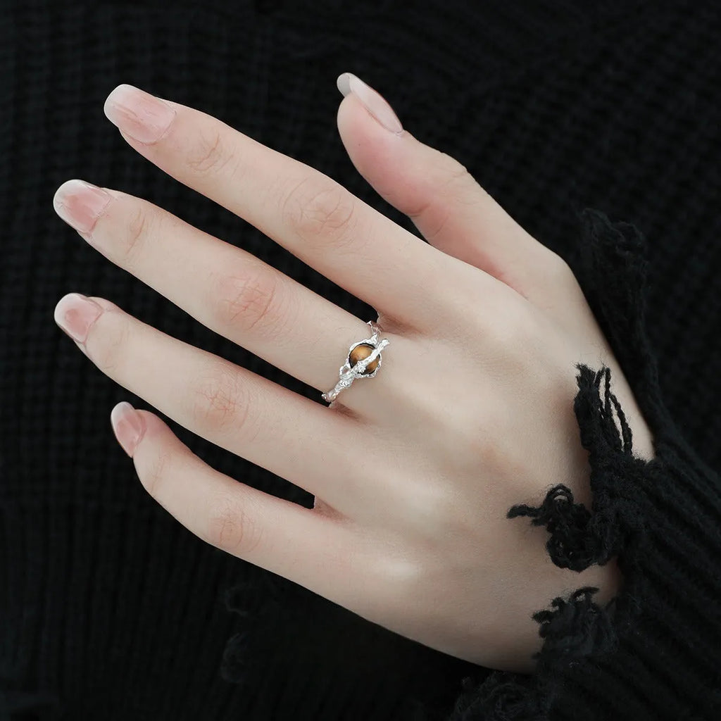 Saturn-themed adjustable open ring with electroplated white gold finish