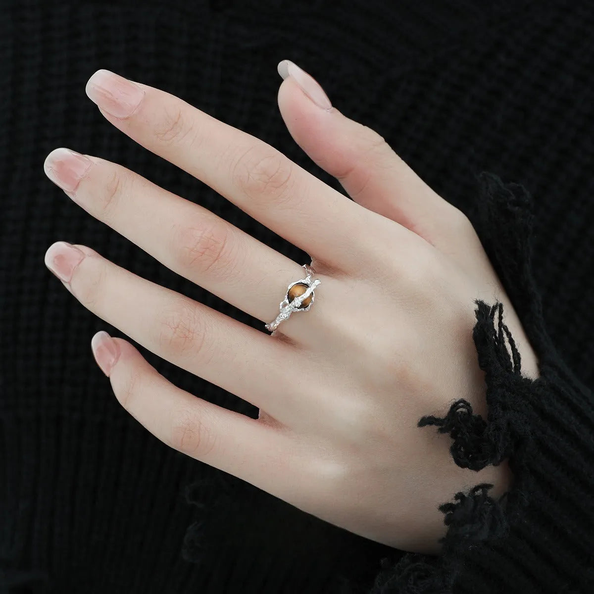 Saturn-themed adjustable open ring with electroplated white gold finish