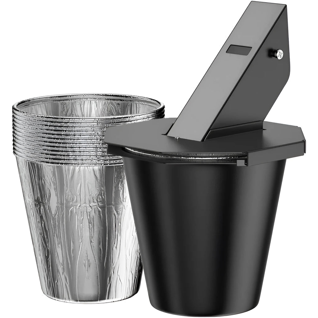 Black grease catcher with cover for BBQ smoker with tin foil buckets