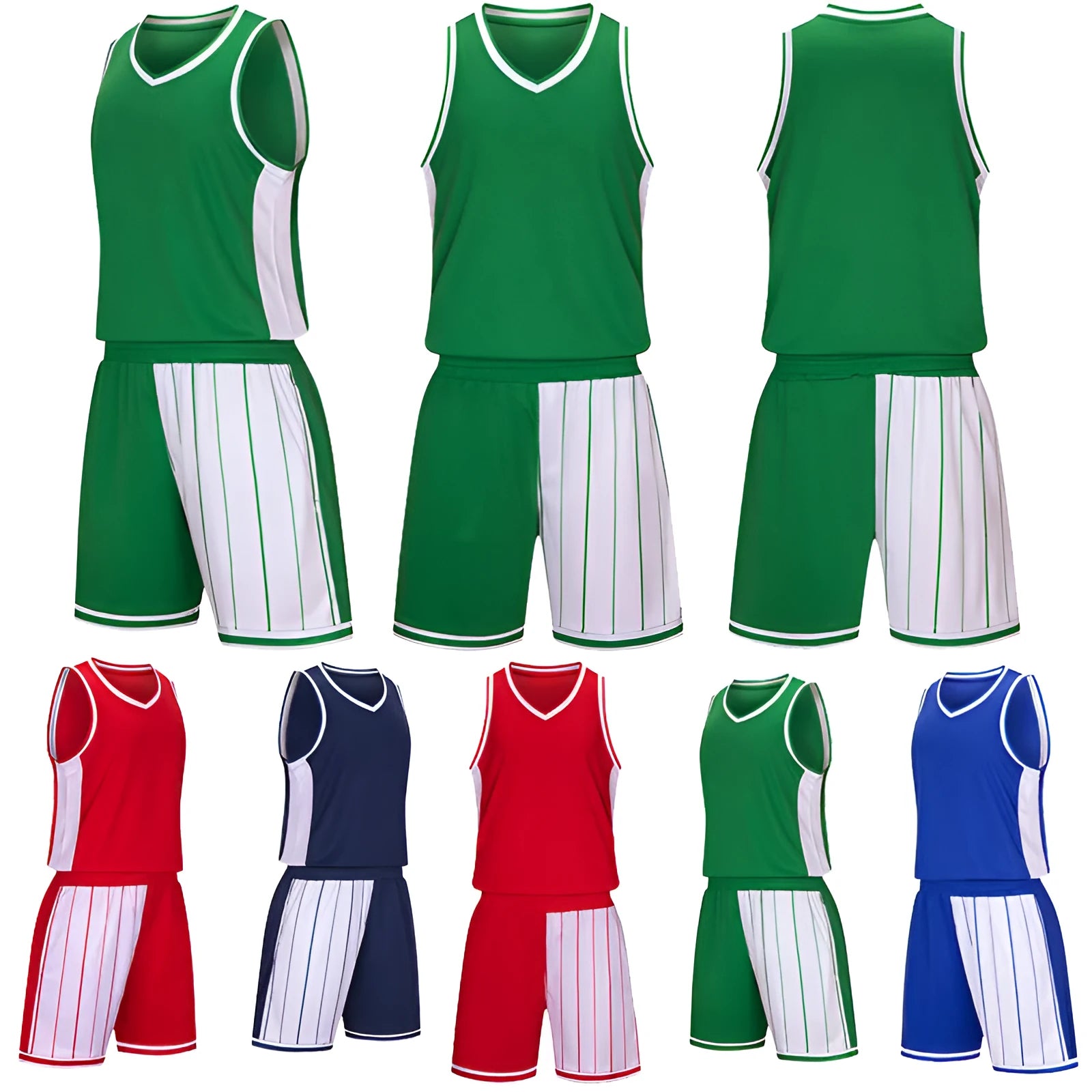 Men's basketball sportswear set with quick-dry top and shorts in blue, available in multiple sizes.