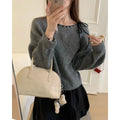 Women's loose-fit grey knitwear pullover made from regenerated cellulose fibre, casual style