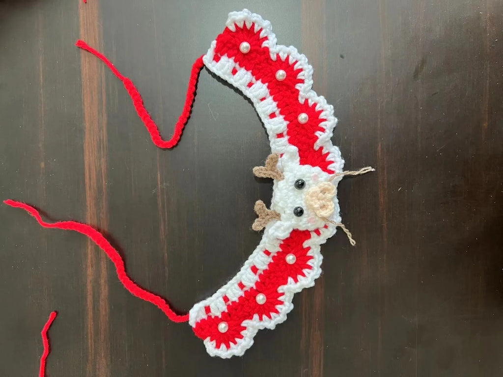 Knitted wool Christmas scarf for pets in striped Santa Claus pattern with four size options