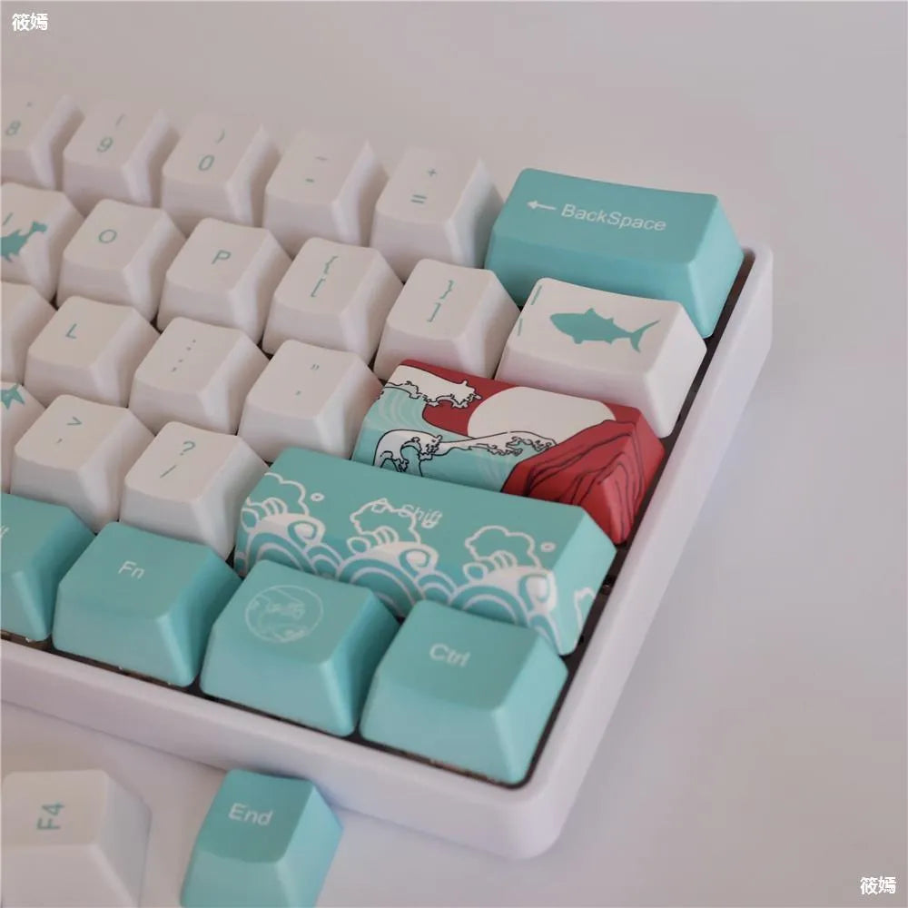 Coral Sea themed PBT keycaps with five-sided sublimation printing for Xiao Yan mechanical keyboard