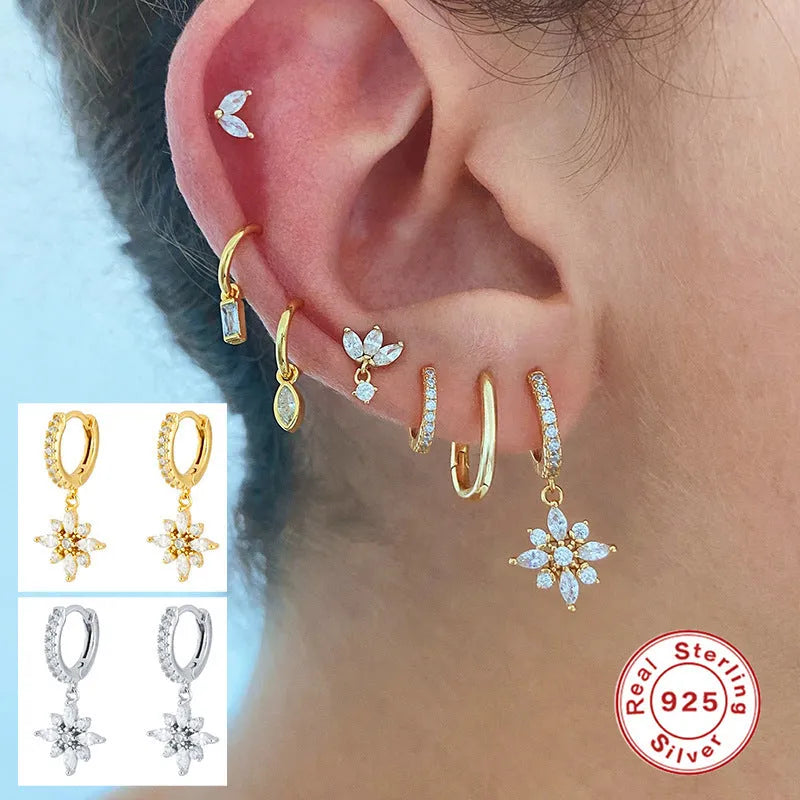 S925 sterling silver snowflake pendant earrings with geometric design in gold colour finishes