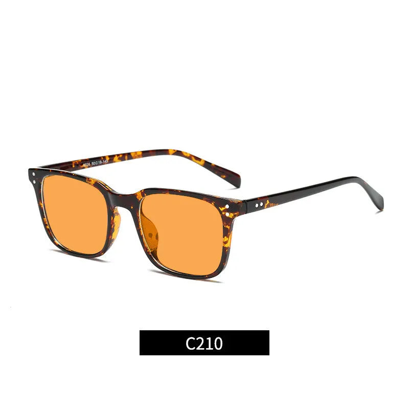Colour changing TR90 frame anti-blue light glasses with orange photochromic CR39 lenses on a colour box.