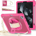iPad Mini 6 tablet case with rotating bracket in black, showing all-inclusive protective cover and shoulder strap