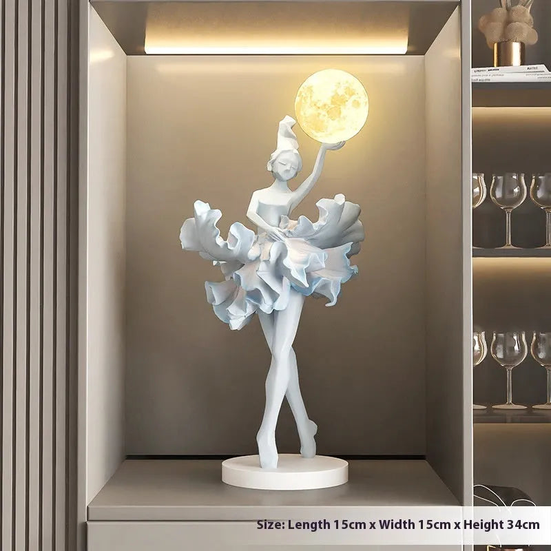 Girl's art decoration small night lamp resin ballet dancer pink colour on wine cabinet table