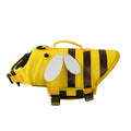 Bright green dog life vest with reflective strips and adjustable nylon straps fastened around a dog's torso.