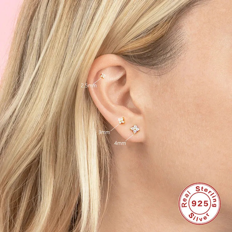 S925 sterling silver petal crystal flowers stud earrings in gold or platinum finish