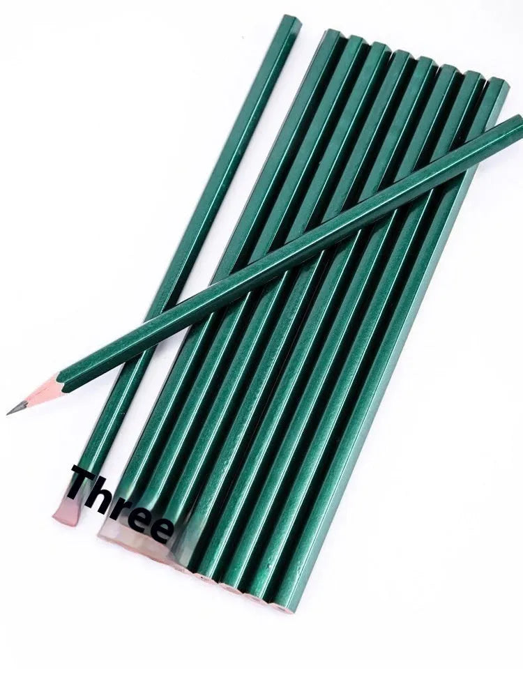 Green hexagonal wooden pencils in a box, HB and 2B grades for sketching and writing