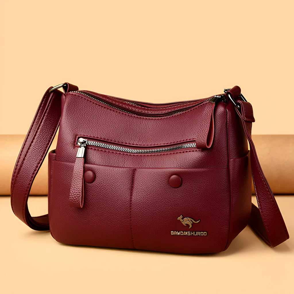 Soft leather PU crossbody bag in horizontal square shape with multiple compartments