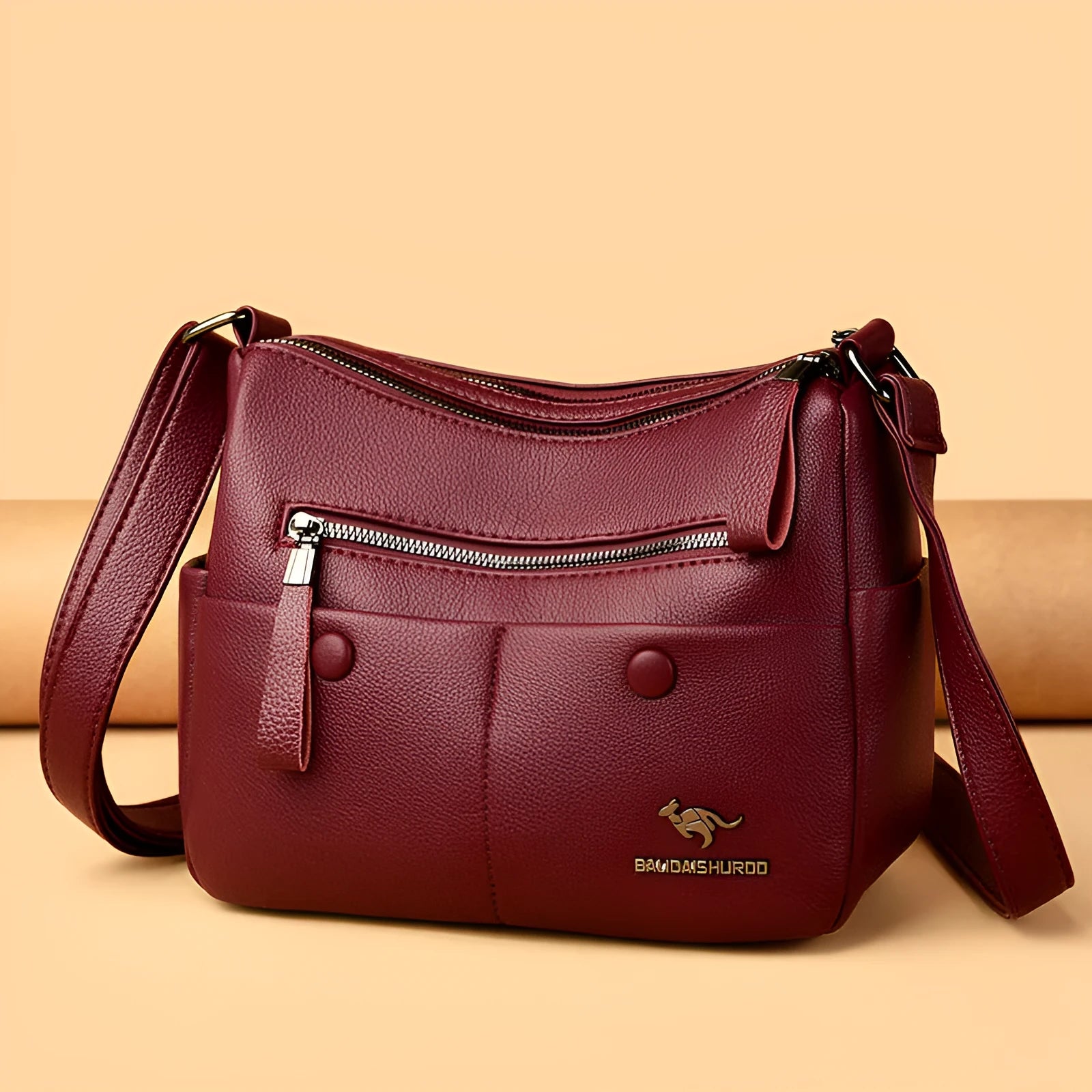 Soft leather PU crossbody bag in horizontal square shape with multiple compartments