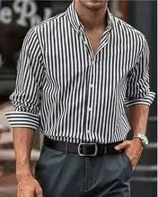 Men's loose striped casual button-up shirt in cardigan style for spring and autumn