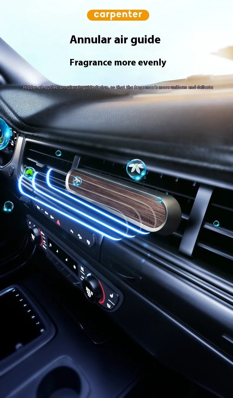 Dark grey walnut wood car aromatherapy air outlet decoration with alloy detail and two fragrance pieces