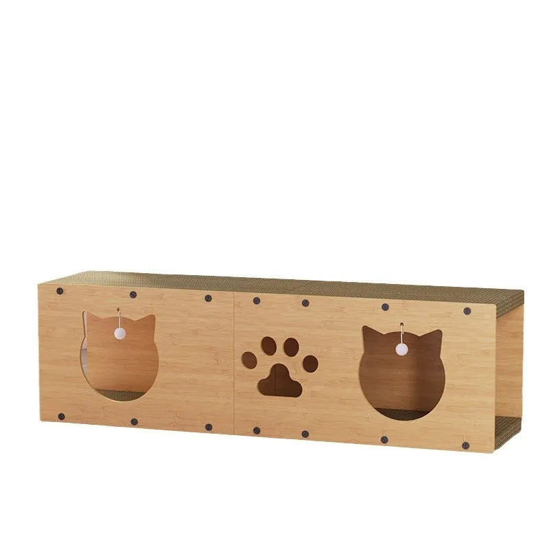 Brown corrugated paper pet tunnel toy, 100cm long, vertical design for cats and small pets