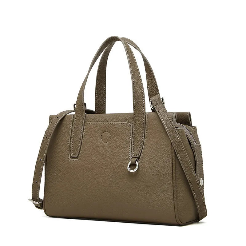 Genuine cowhide leather crossbody bag in horizontal square shape with shoulder strap