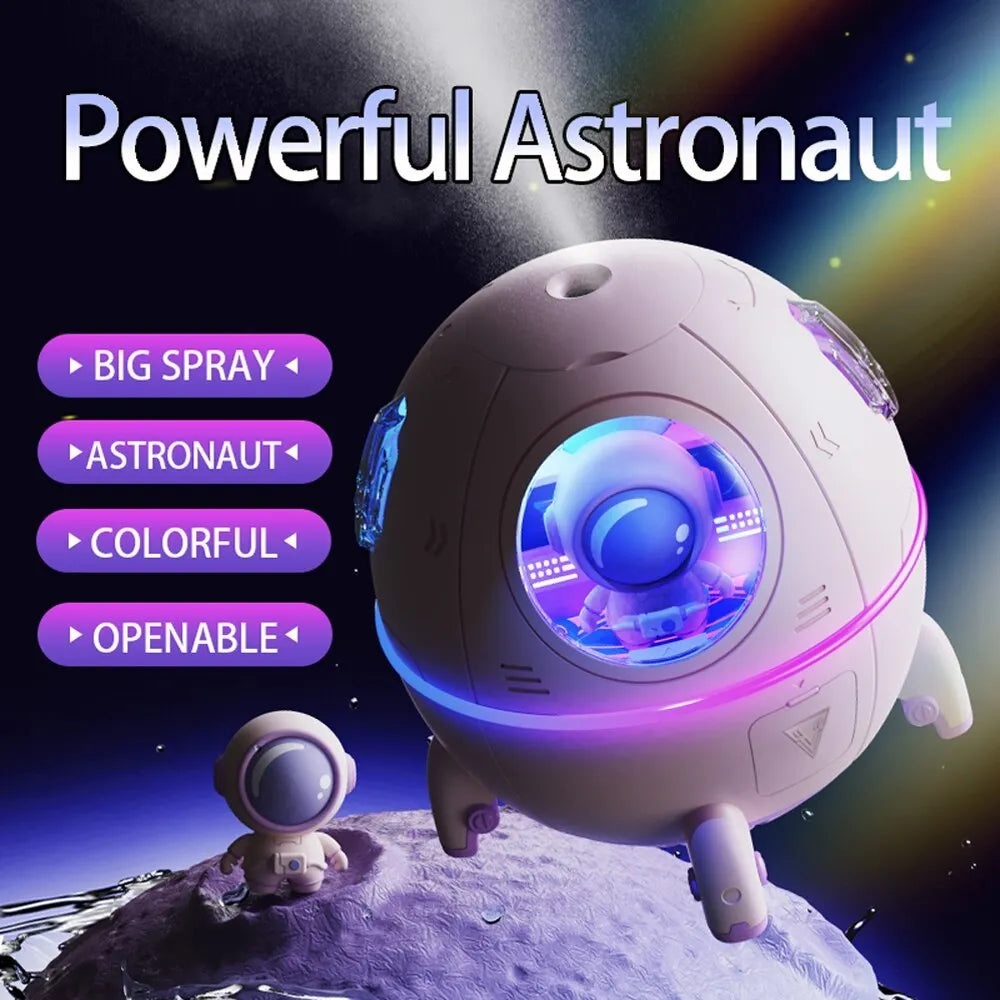 Purple astronaut-themed USB desktop humidifier with colourful LED light and 220ml water tank
