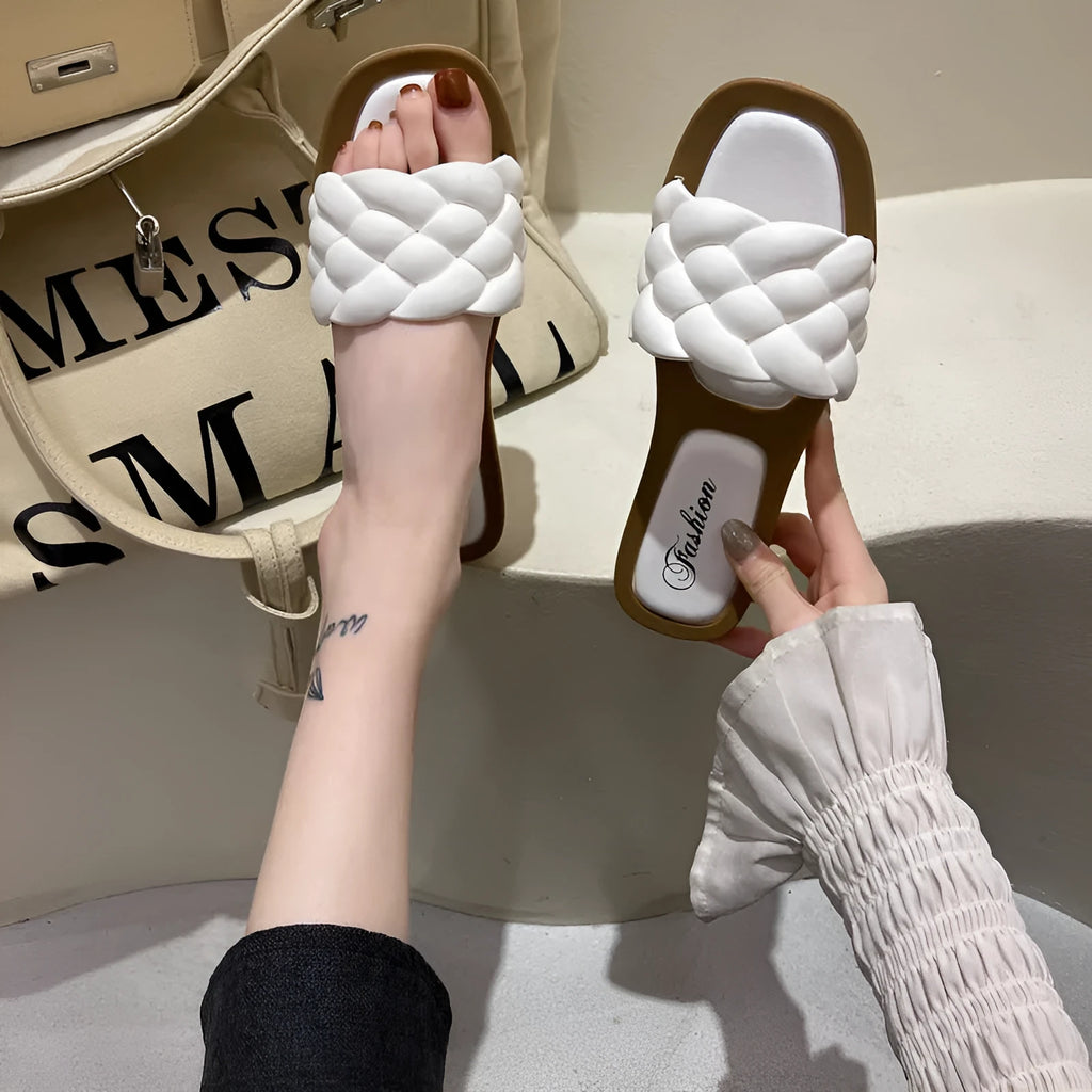 Women's casual plaid beach sandals with thick anti-skid PVC sole, shown in multiple colours