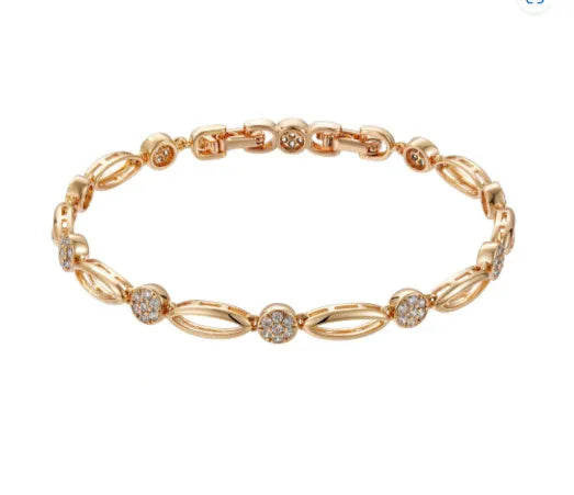 Golden copper hollow carved U-shaped women's bracelet showing openwork pattern