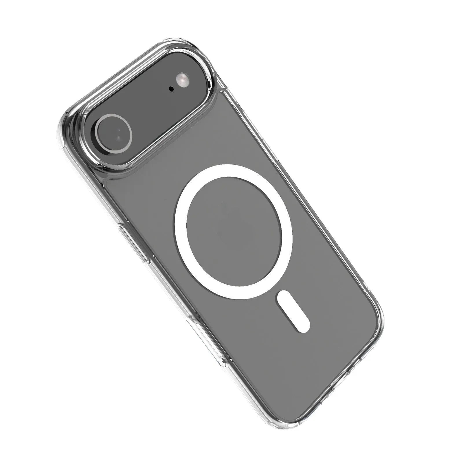 Transparent magnetic phone case for iPhone 17 series showing TPU composite construction and magnetic attachment points