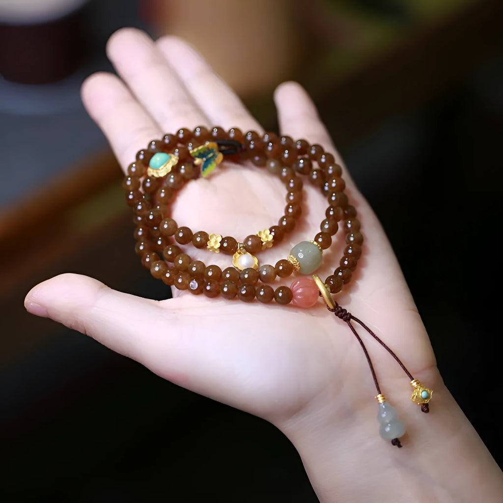 Brown jade Hetian jade women's bracelet with silver plated accessories and 6mm beads