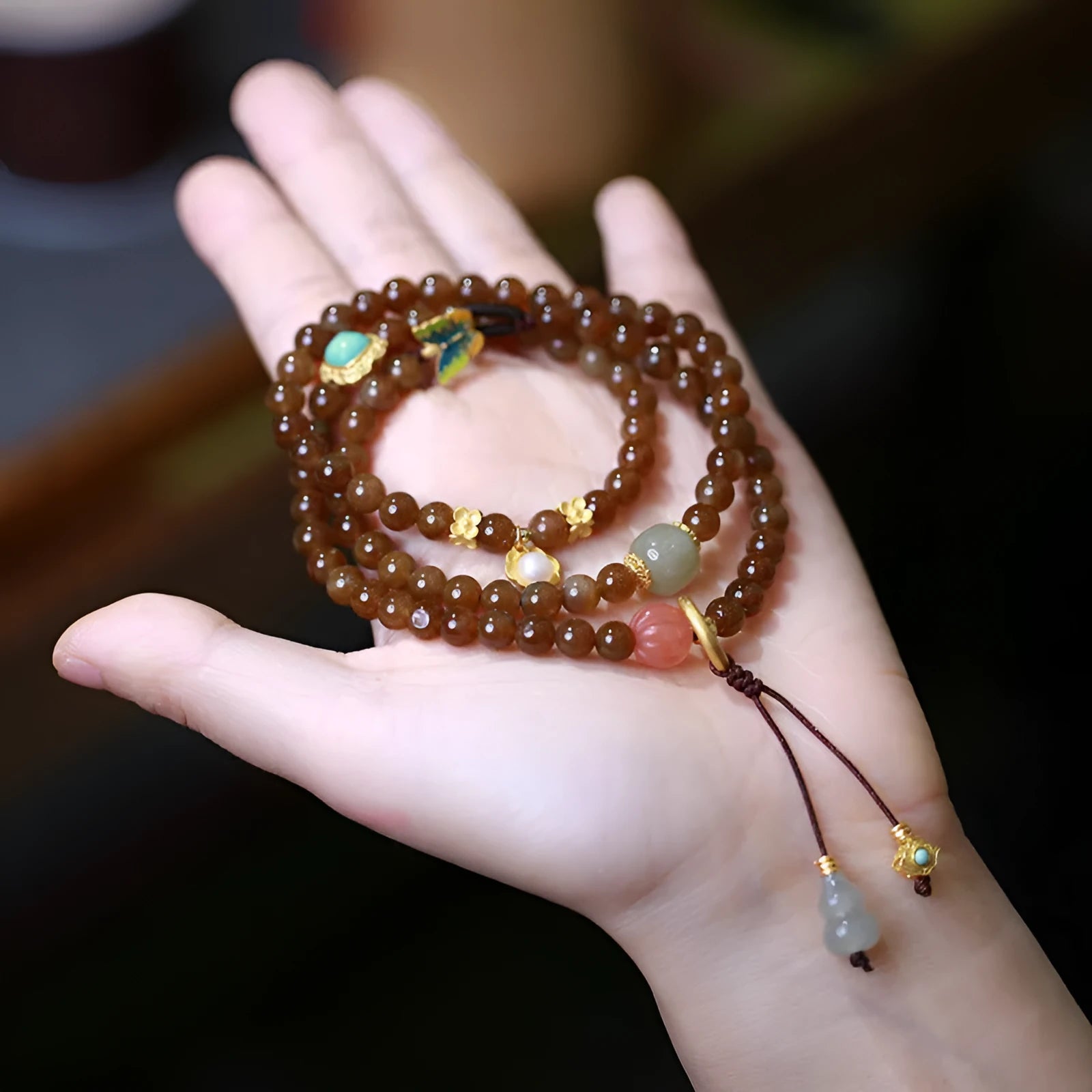 Brown jade Hetian jade women's bracelet with silver plated accessories and 6mm beads