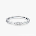 S925 sterling silver ripple wave gang drill ring on white background, white gold plating, US sizes 6-9