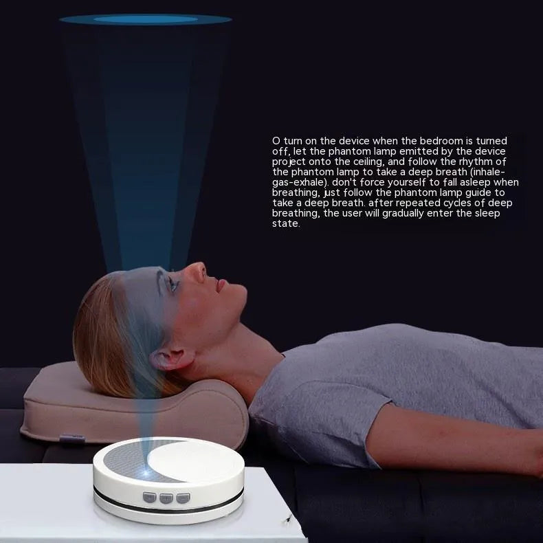 White ABS plastic sleep aid instrument with USB connector showing timer and music functions
