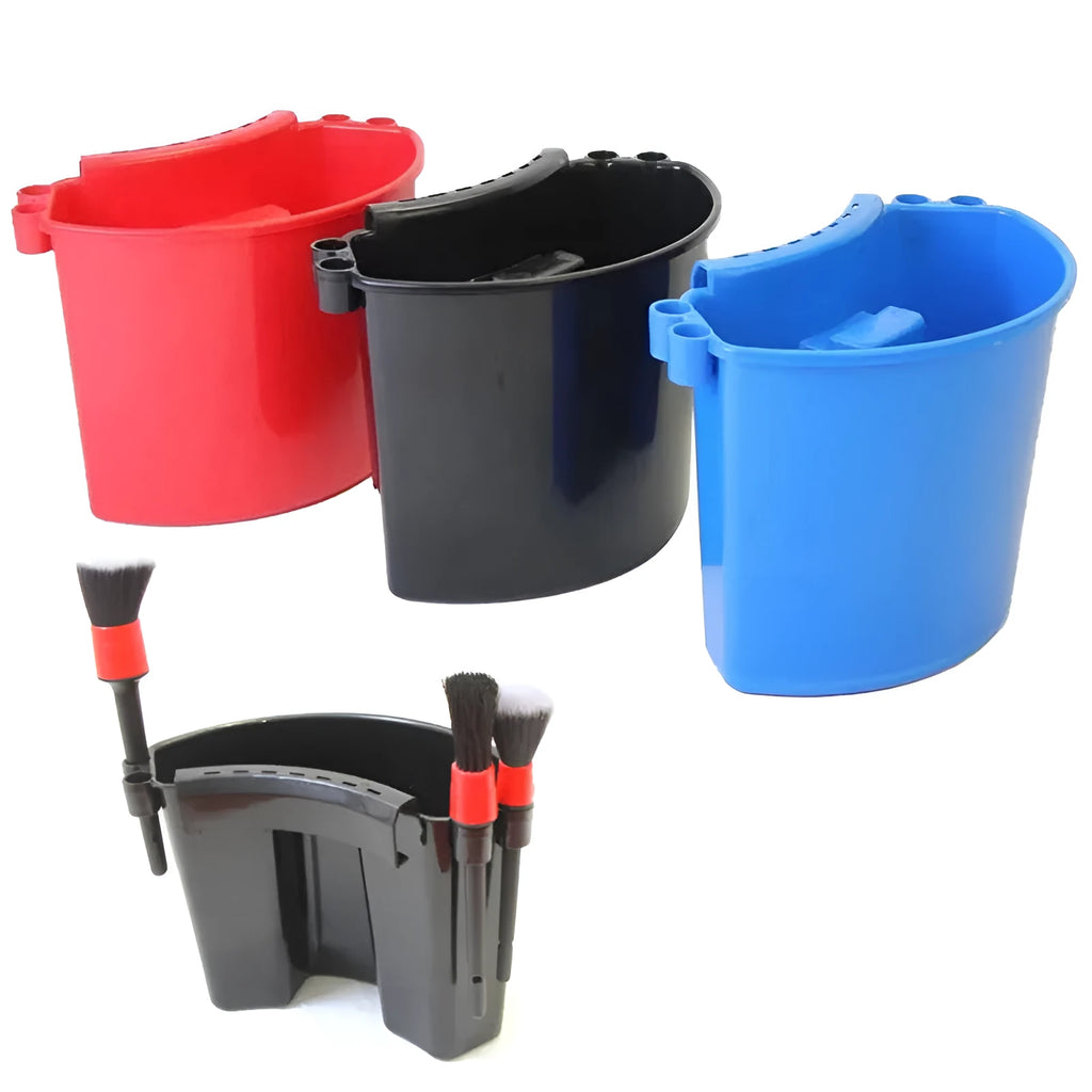 A black, red, blue, or pink PP plastic car wash bucket for vehicle cleaning.
