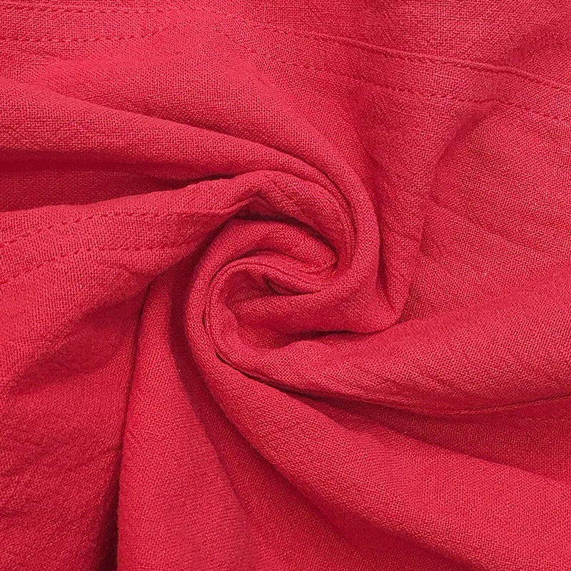Cotton and linen harem trousers for women in watermelon red, wide-leg mid-waist fit, sizes S to XL