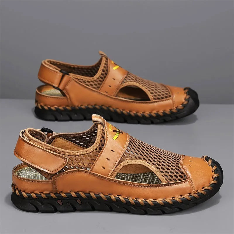 Men's black leather low-top pumps with mesh panels and an elastic band closure.