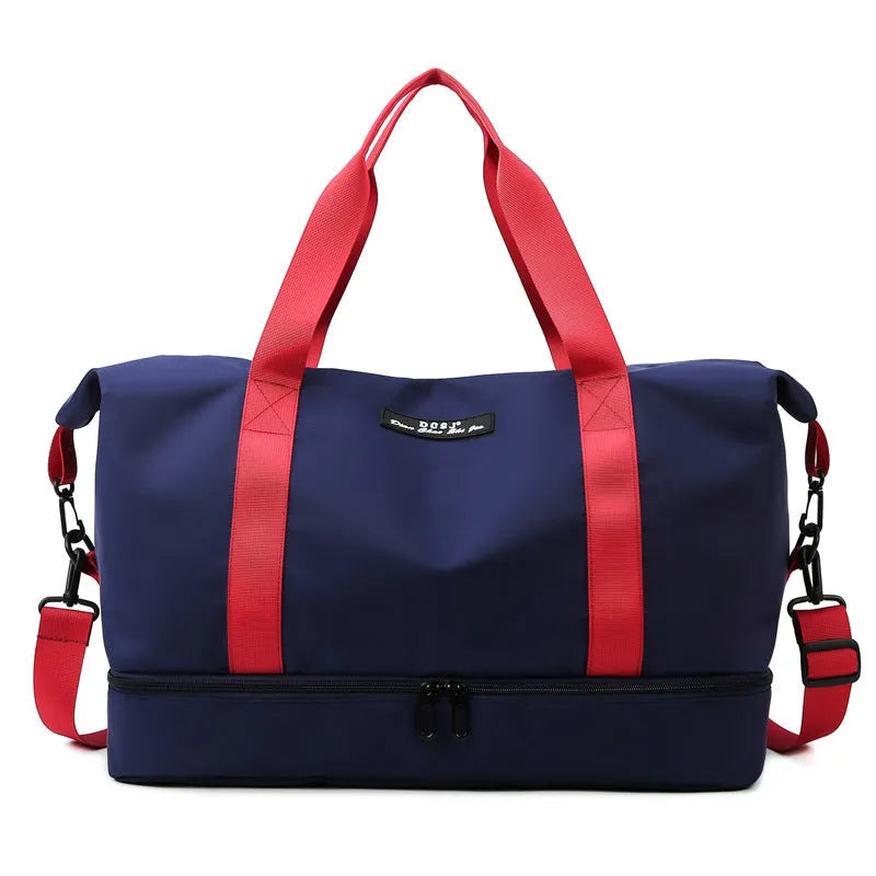 Large capacity travel duffle bag with shoes compartment in Oxford cloth, solid colour, for gym and overnight use