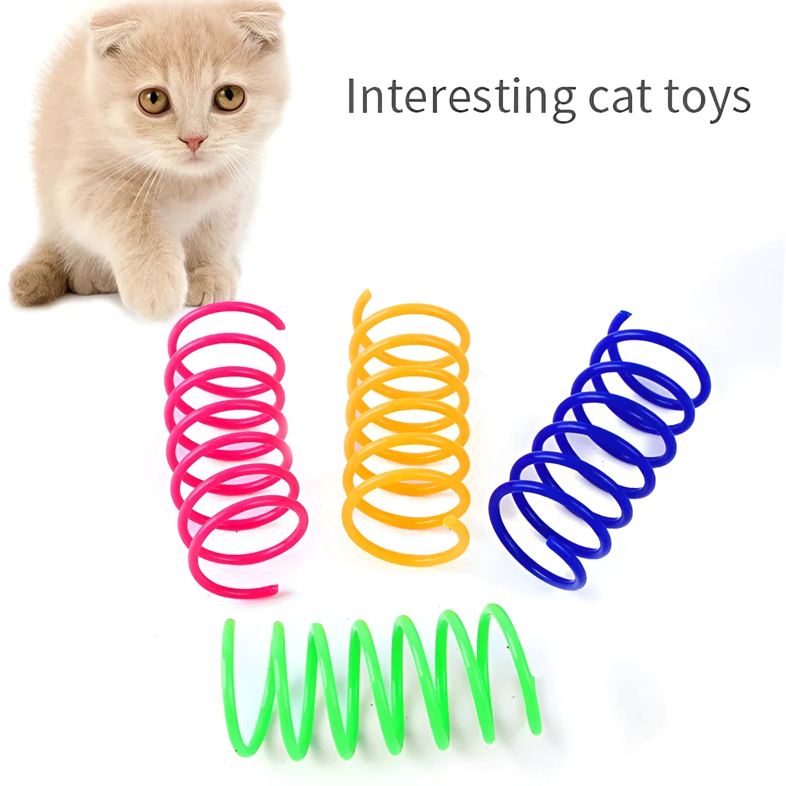 Mixed colour plastic cat spring toys measuring 5.5cm long for kitten and cat play