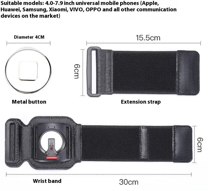 Black unisex mobile phone armband and wrist strap holder suitable for 4-7 inch smartphones during delivery work or sports